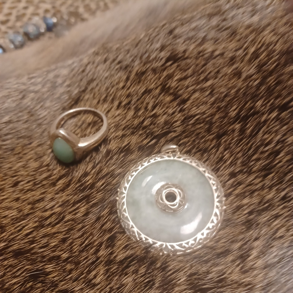Solid 925 Sterling silver and jafe pendant and ring